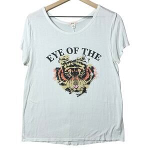 Mi Ami Francesca’s Eye Of The Tiger Graphic Tee White Rayon Spandex Blend Size M